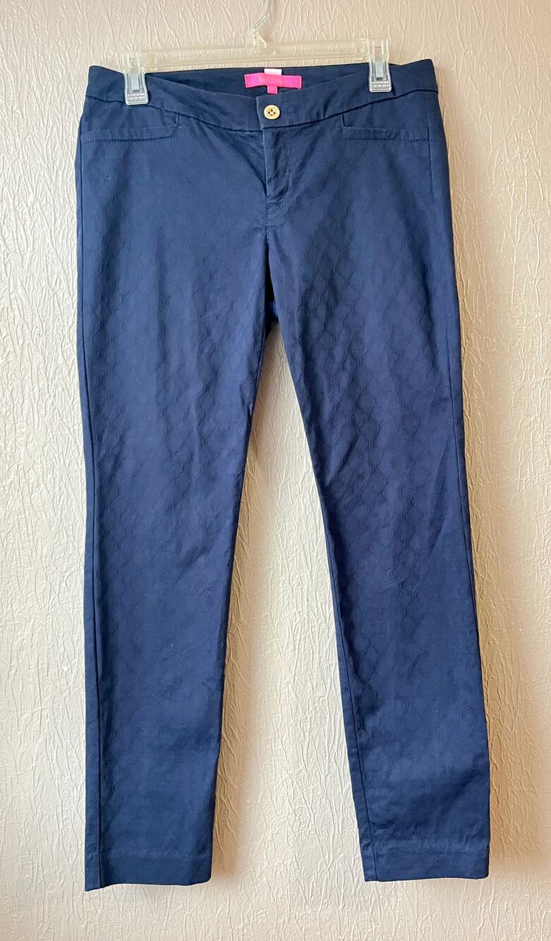 Lilly Pulitzer Kelly Textured Ankle Length 28" Skinny Pant Midnight Navy Size 6